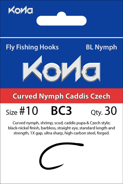 Kona Barbless Curved Nymph Caddis Czech (BC3) hook
