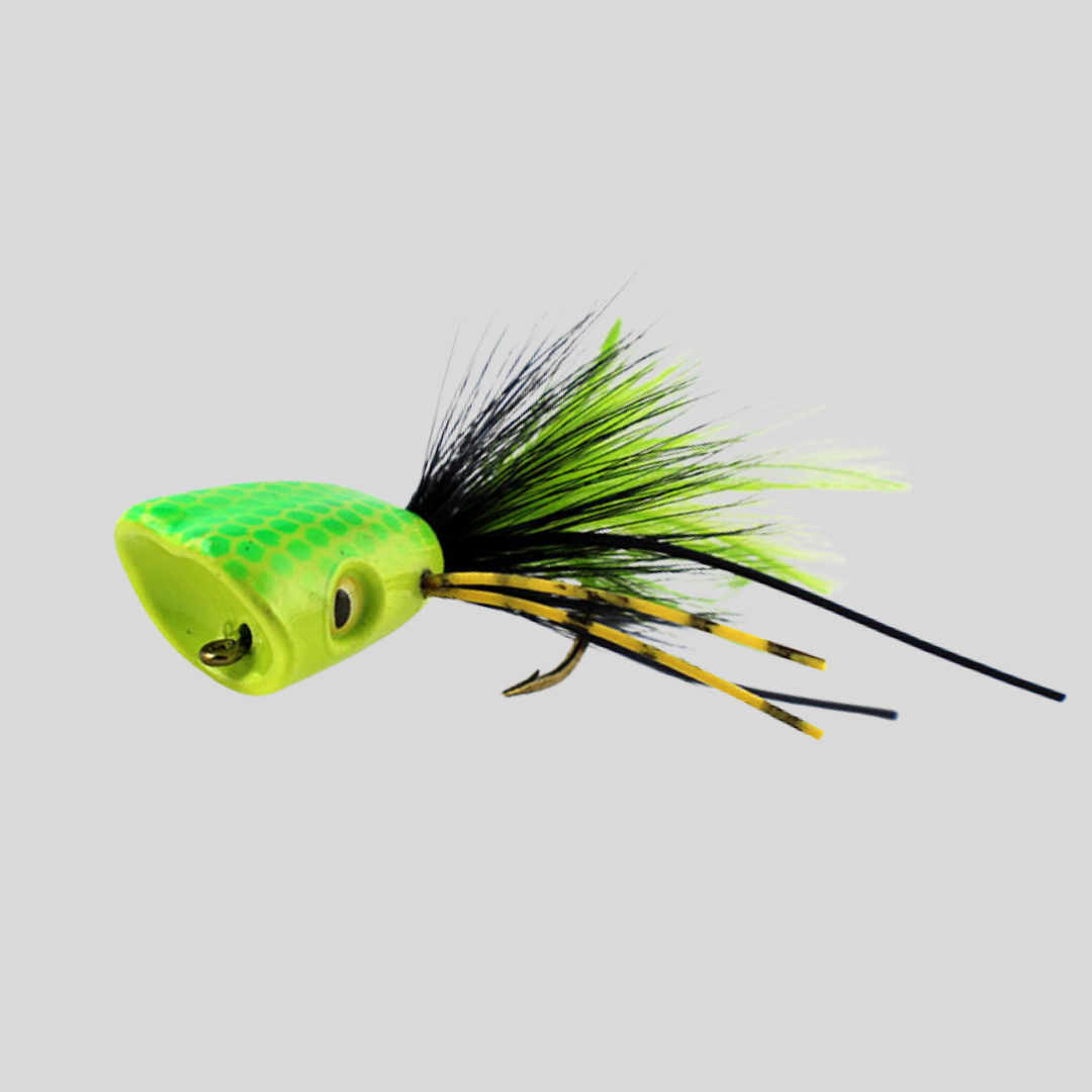bass bug lure Surface Seducer Double Barrel Bass Bug popper #2 / Chartreuse