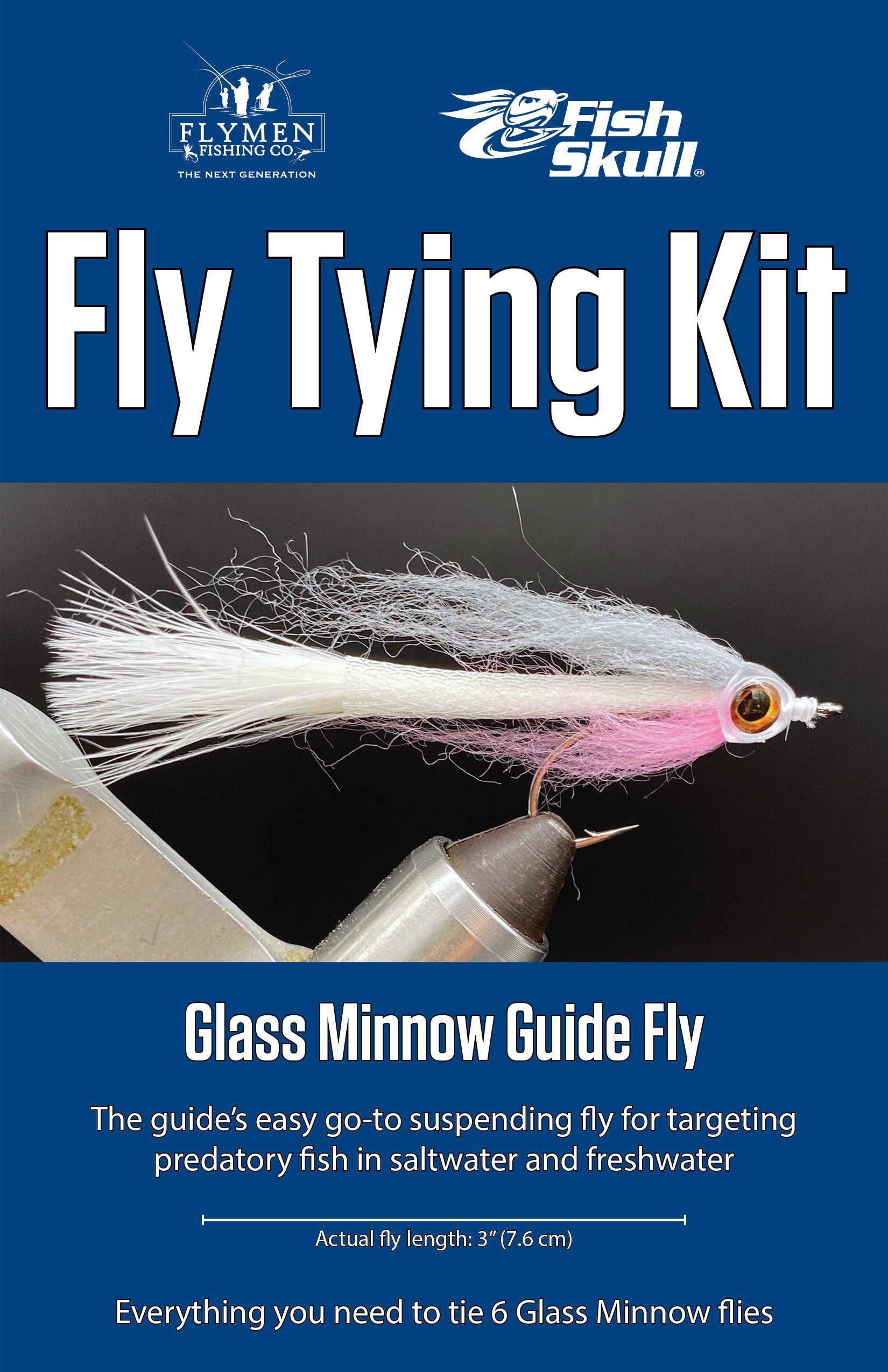Fly Tying Kit: Fish-Skull Glass Minnow Guide Fly - Flymen Fishing Company