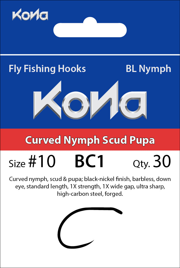 Kona Barbless Curved Nymph Scud Pupa (BC1) hook - Flymen Fishing