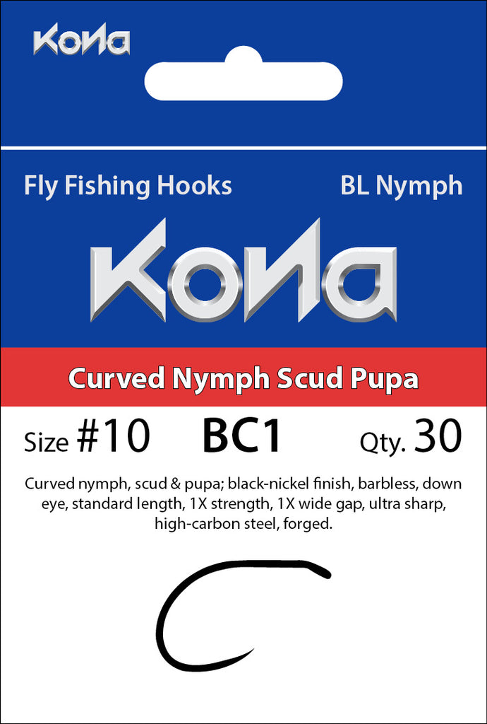 Kona Barbless Curved Nymph Scud Pupa (BC1) hook - Flymen Fishing Company