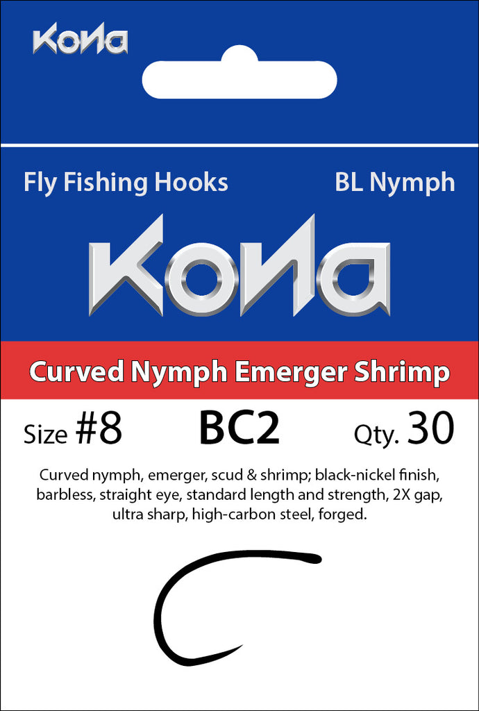 Kona Barbless Curved Nymph Emerger Shrimp (BC2) hook - Flymen Fishing  Company