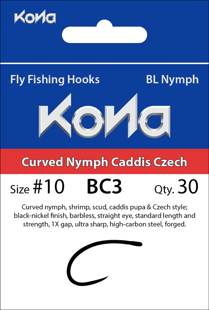 Kona Barbless Curved Nymph Caddis Czech (BC3) hook - Flymen Fishing Company