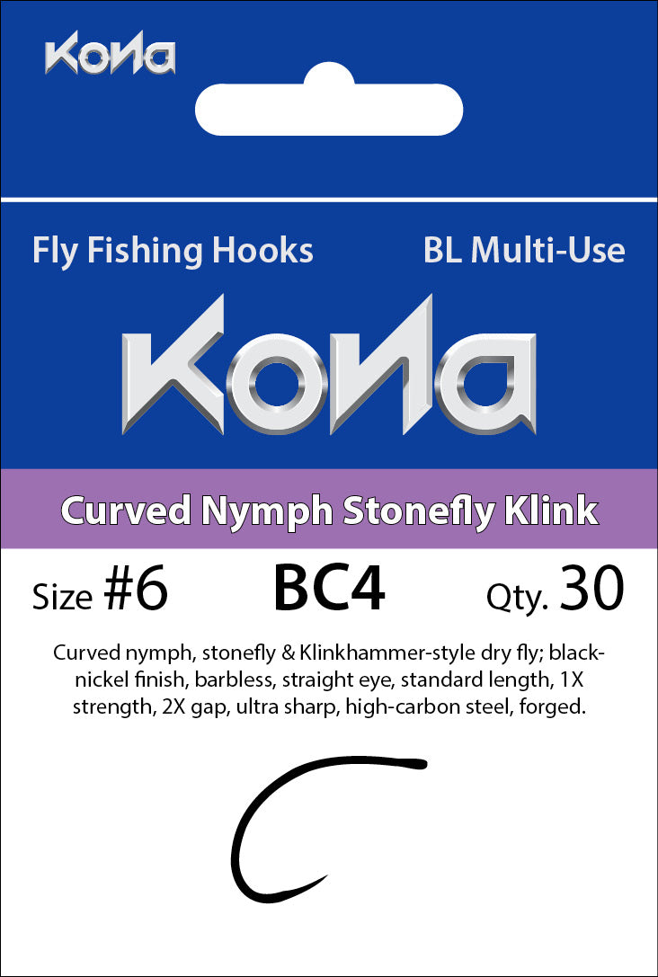 barbless fish hook size Kona Barbless Curved Nymph Stonefly Klink (BC4) hook