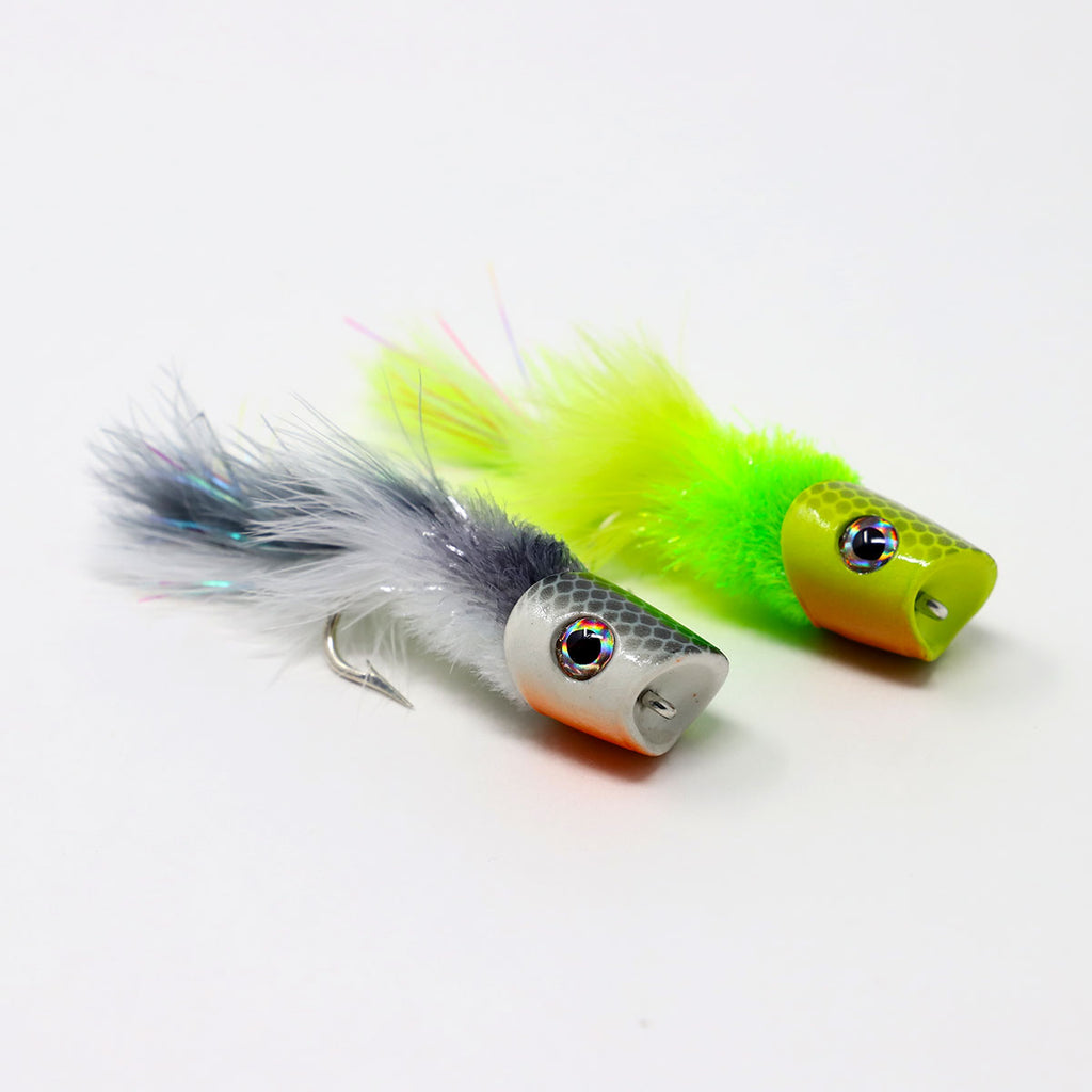 V Fly Mylar Popper Saltwater Flies – Surface Disturbance, Big Fish, 5 Color Options